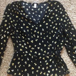 Navy Peplum Wrap Shirt